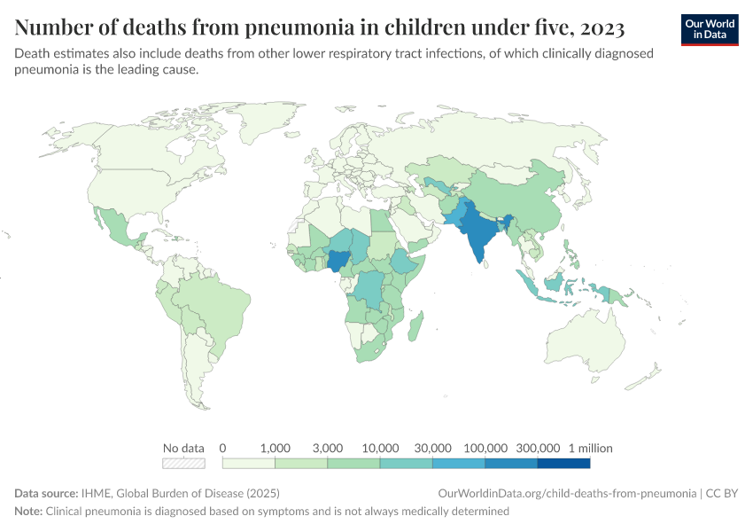 A thumbnail of the "Number of deaths from pneumonia in children under five" chart