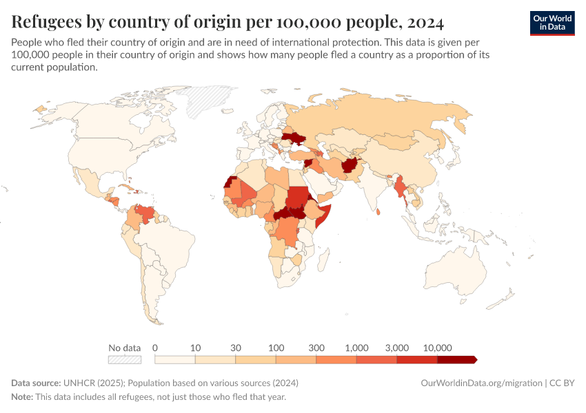 A thumbnail of the "Refugees by country of origin per 100,000 people" chart