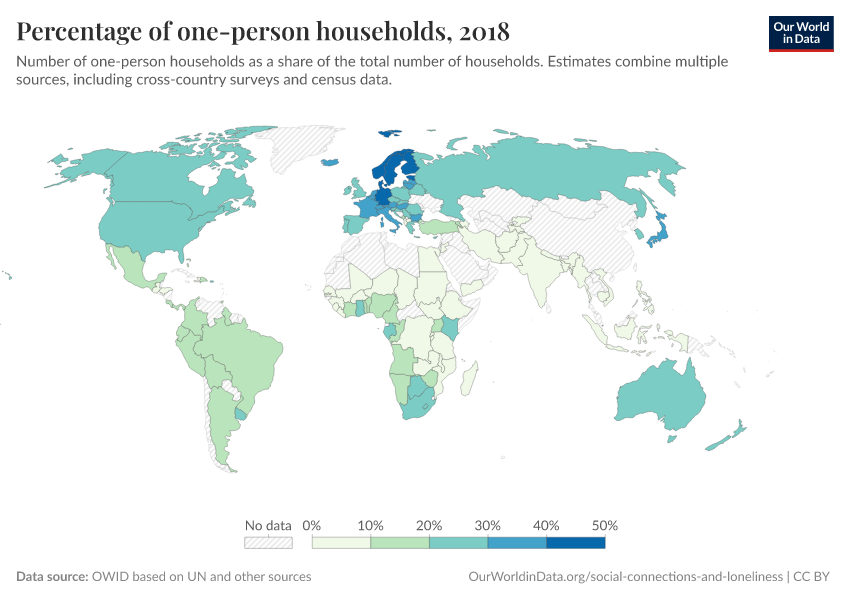 Percentage of one-person households
