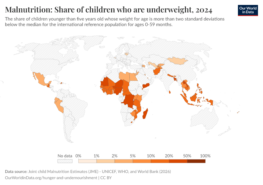 A thumbnail of the "Malnutrition: Share of children who are underweight" chart