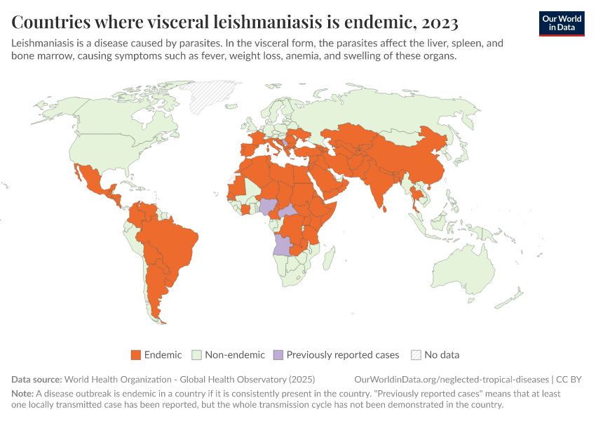 A thumbnail of the "Countries where visceral leishmaniasis is endemic" chart