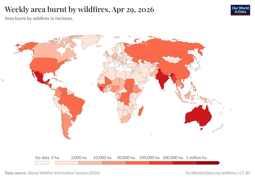 A thumbnail of the "Weekly area burnt by wildfires" chart