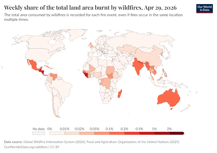A thumbnail of the "Weekly share of the total land area burnt by wildfires" chart